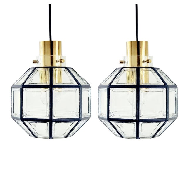 Mid-Century Glass and Brass Pendant Lights, Germany, 1970s, Set of 2 For Sale - Image 11 of 11
