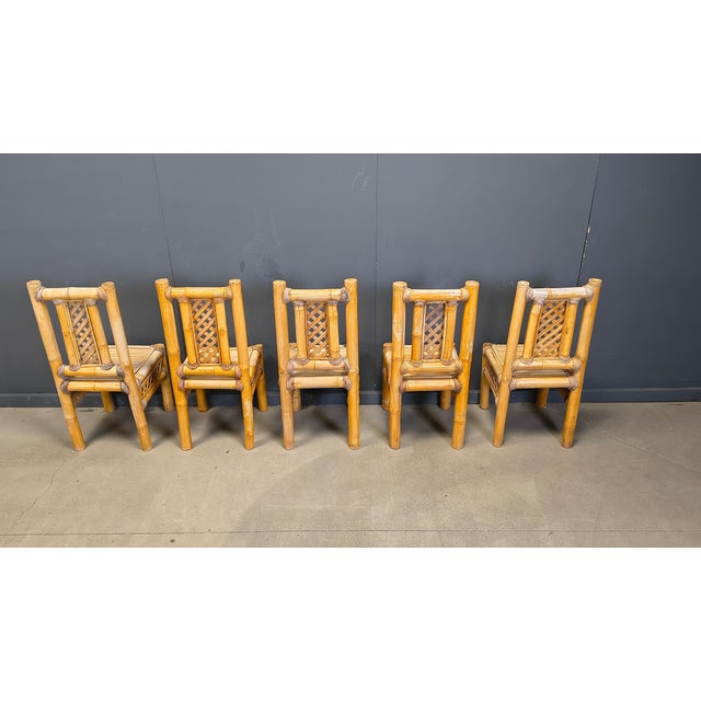 Boho Chic Chunky Bamboo Dining Chairs, 1960, Set of 5 For Sale - Image 8 of 16