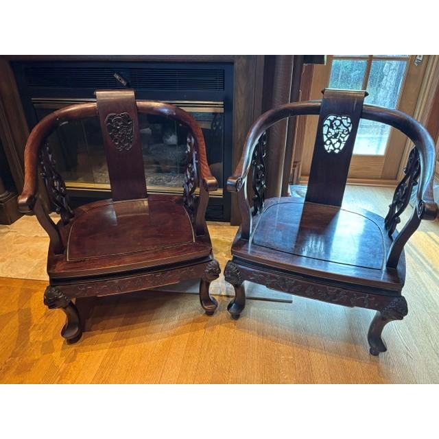 Chinese Antique Chinese Rosewood Horseshoe Armchairs, Pair, Late 19th Century For Sale - Image 3 of 3