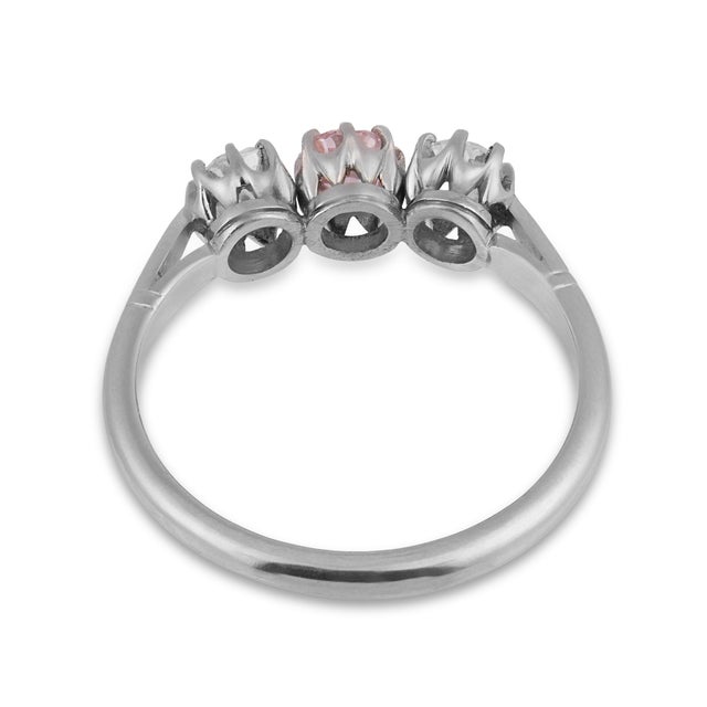 Mid 20th Century Pink and White Diamond Platinum Tree Stone Ring, Size 6.25 For Sale In Los Angeles - Image 6 of 6