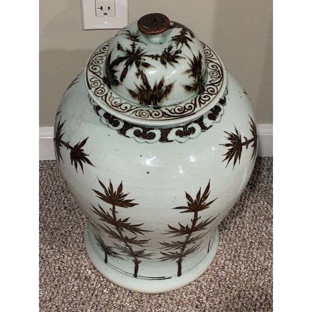 Produced for Ethan Allen (handcrafted in China, as verified by the bottom sticker). Chinoiserie temple jar (characterized...