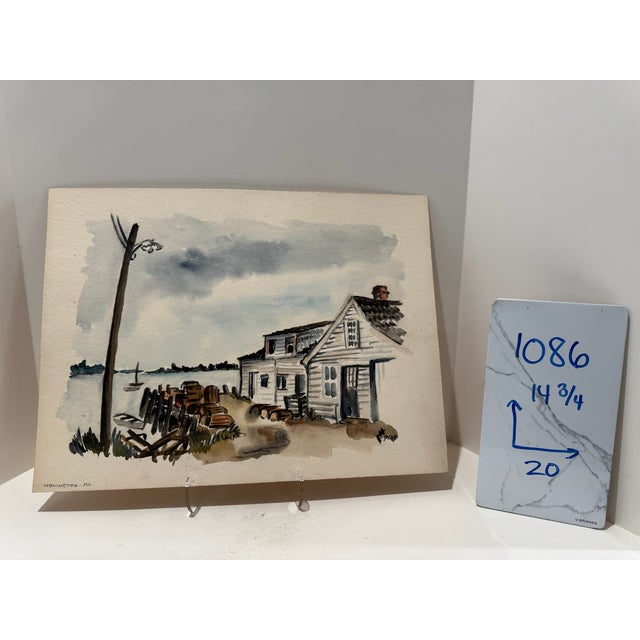 Greige Henry Emil Salloch Original Watercolor on Stonington, Me. 1949. For Sale - Image 8 of 8