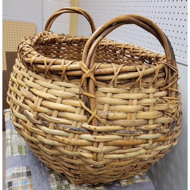 Very Large Woven Wicker Blanket Basket With Handles Chairish