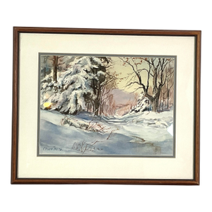 Edwin J Mets-(1926-2003)-Watercolor -Central New York Winter Scene
