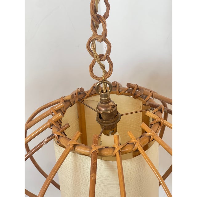 French French Louis Sognot Rattan Pendant Light, 1960s For Sale - Image 3 of 14