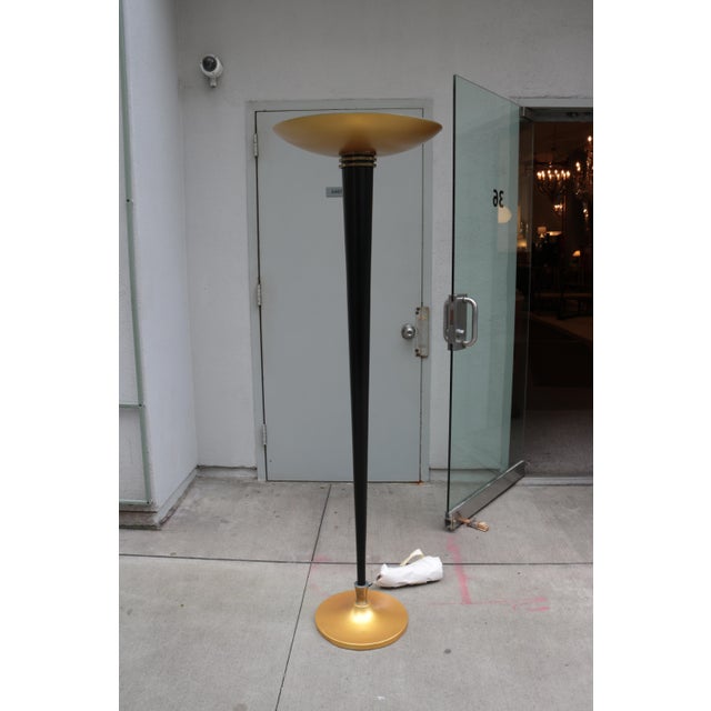 Gold French Art Deco Black & Gold Floor Lamp Torchiere , 1930's For Sale - Image 8 of 18