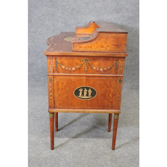 Brown English Paint Decorated Adams Satinwood Carlton House Desk Circa 1890s For Sale - Image 8 of 12