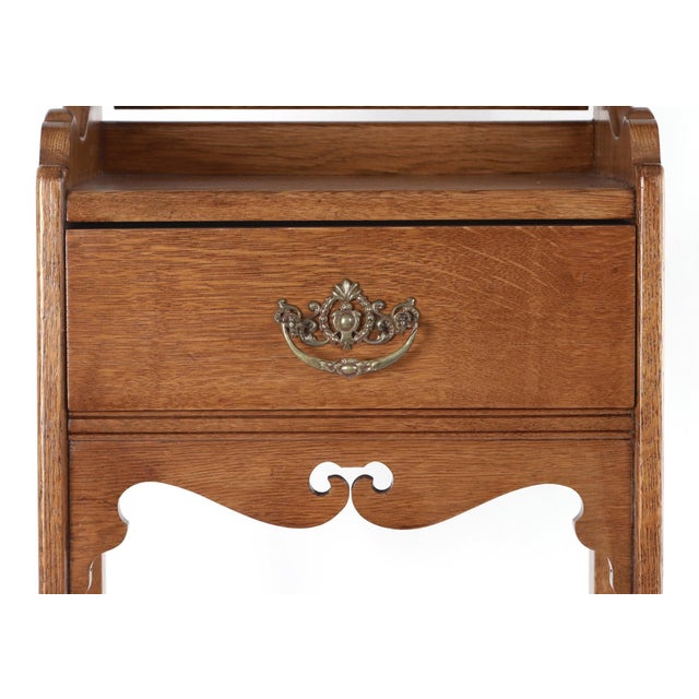 Antique Oak Shaving Stand With Beveled Mirror For Sale In New York - Image 6 of 9