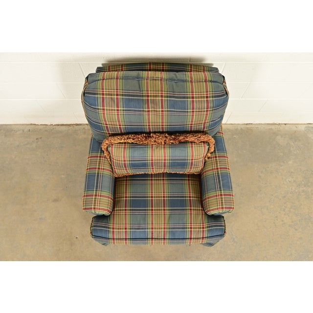 Wood Harden Furniture English Country Plaid Upholstered Lounge Chair With Ottoman For Sale - Image 7 of 15