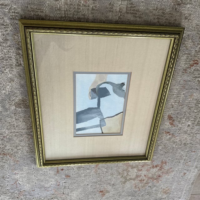 Champagne Pair of Original Acrylic Abstract Paintings Matted in Vintage Frames For Sale - Image 8 of 12