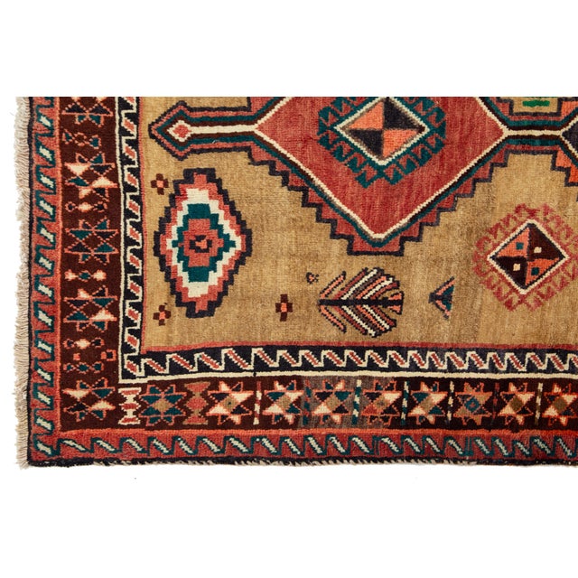 Brown Vintage Persian Shiraz Scatter Wool Rug in Brown With Geometric Pattern For Sale - Image 8 of 8