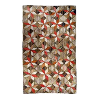 1900s Handmade Antique American Hooked Geometric Rug 4'8" X 7'7" For Sale