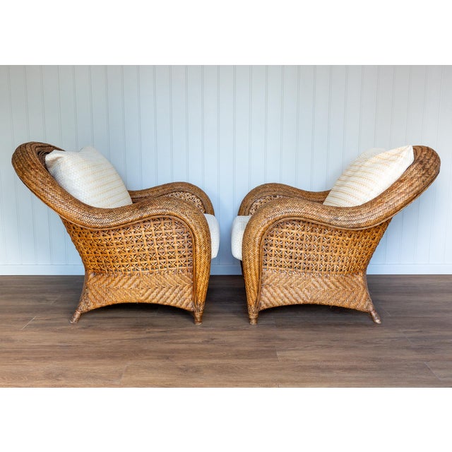 1970s French Coastal Boho Bamboo and Rattan Conservatory Studio Armchairs, 1970s, Set of 2 For Sale - Image 5 of 18