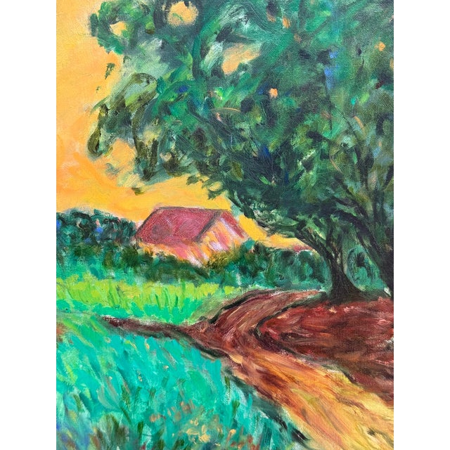 Canary Yellow Vintage Van Gogh-Style Impressionist Landscape Oil on Canvas Painting For Sale - Image 8 of 17