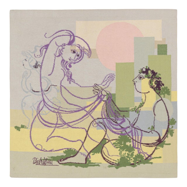 Signed Vintage Portuguese Tapestry With Romantic Pictorial, From Rug & Kilim For Sale