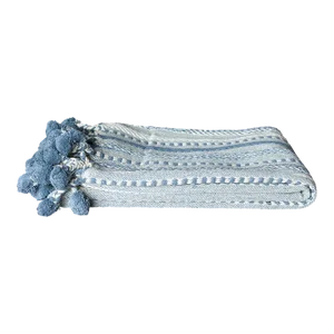 Azul Hand-Loomed Cotton Pom-Pom Throw