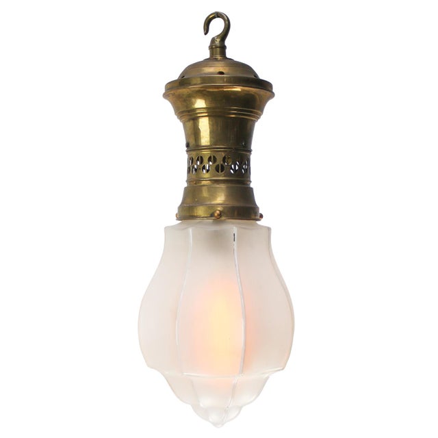 French Art Deco Etched Glass and Gilt Brass Pendant Lamp, 1920s For Sale - Image 9 of 10