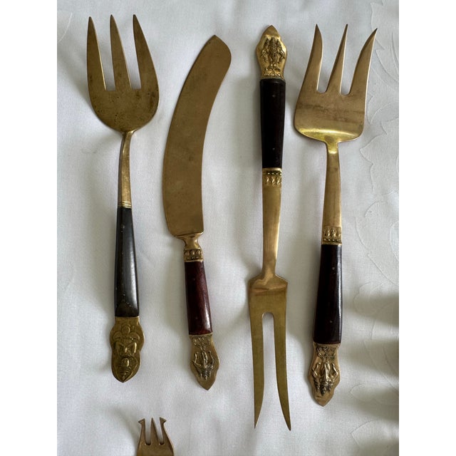 Brass Mid 20th Centure Vintage Thai Serving Utensils Set of 141 in Original Box For Sale - Image 8 of 14