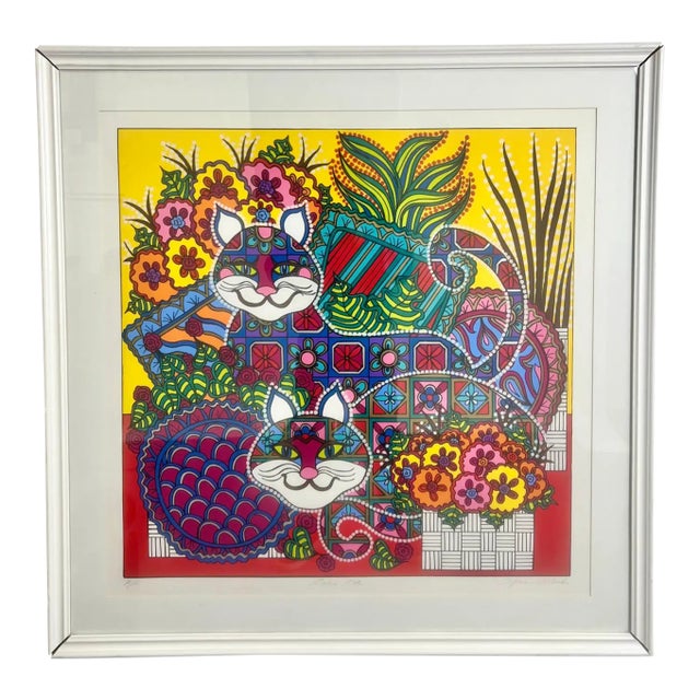 Mara Lynn Abboud Calico Cats Screenprint Artist Proof , Signed & Framed 1990's For Sale
