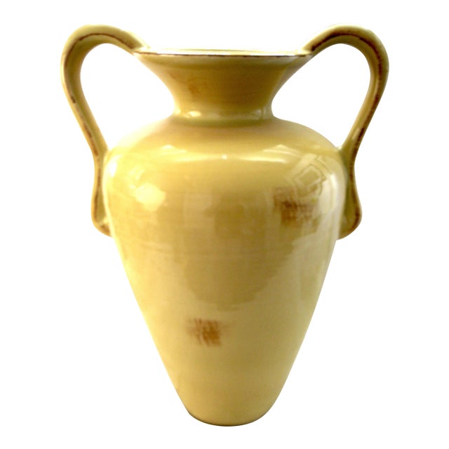Oversize 1950s Haeger Potteries 20" Pastel Yellow Ceramic Amphora Floor Vase For Sale