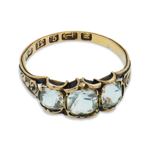 Victorian Late 19th Century Victorian England Old Mine Cut Paste Yellow Gold Ring, Size 4.75 For Sale - Image 3 of 7