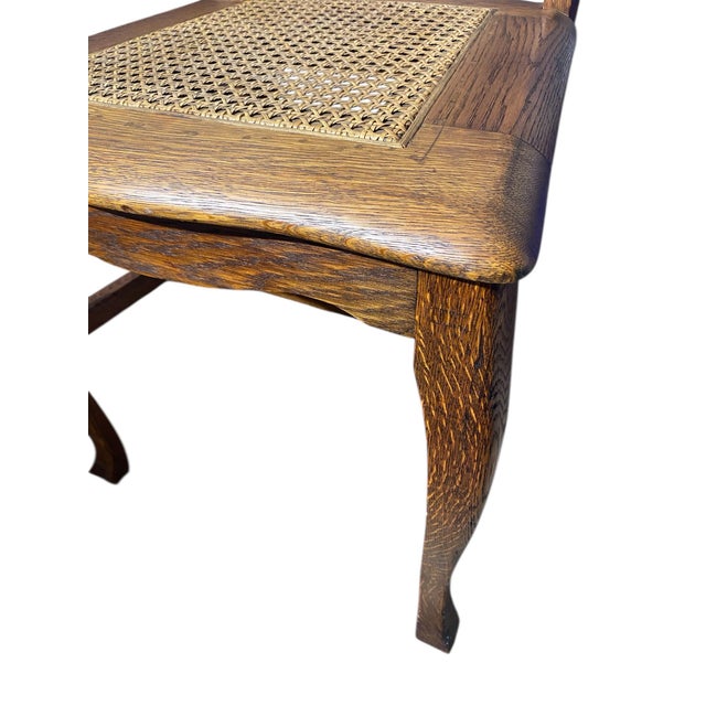 Brown Solid Wood Antique Oak Dining Chairs With Cane Seats Set of 5 — Antique, P. Derby Boston Label For Sale - Image 8 of 11
