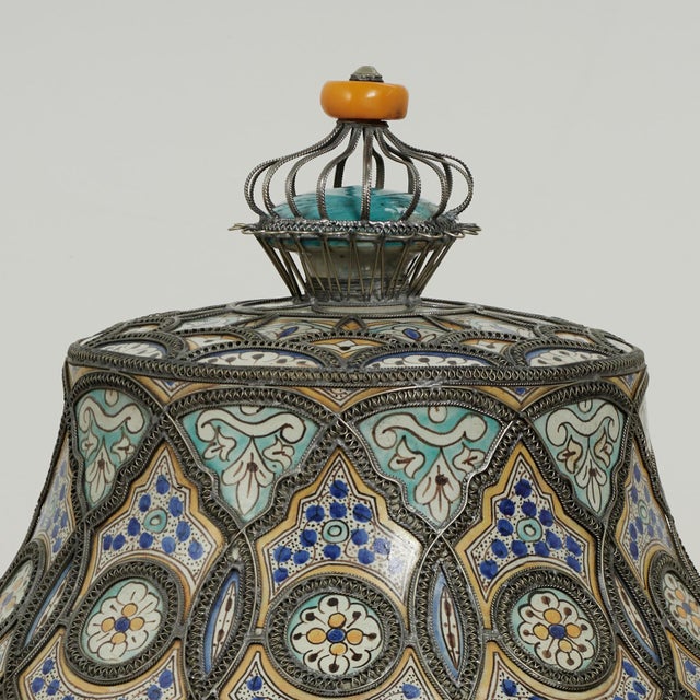 Pair of Vintage Moroccan Terra Cotta and Metal Lidded Urns For Sale - Image 10 of 16