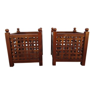Slatted Wooden Planters - a Pair For Sale