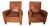 Pair of French Art Deco Leather Angled Back Club Chairs With Nailhead Decoration For Sale