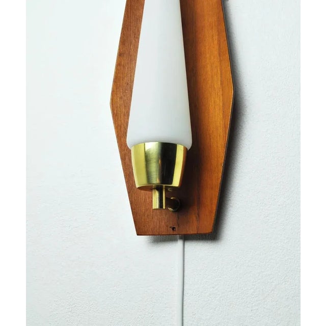 Scandinavian Modern Wall Light in Teak with Brass and Opaline Glass, Denmark, 1960s For Sale - Image 10 of 13