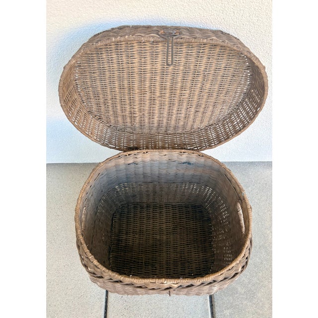 Coastal Chic Vintage Fishing Creel Basket With Inset Handles For Sale - Image 9 of 9