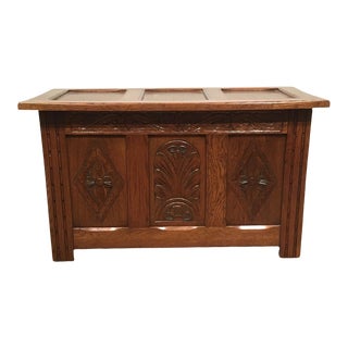 1960s Vintage Carved Oak Coffer For Sale