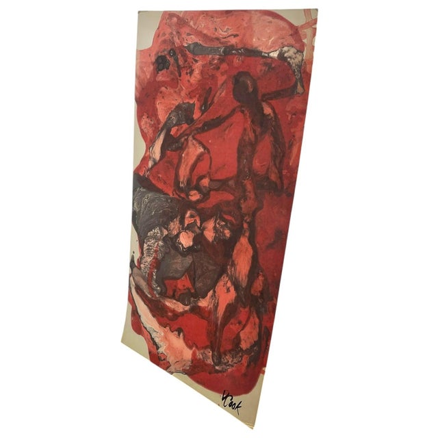 Figurative Vintage Signed Abstract Painting in Red and Black, Figurative Composition For Sale - Image 3 of 10