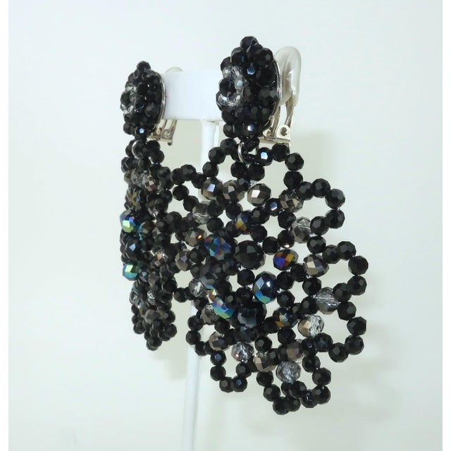 Art Deco 1980's Black Beaded Dangle Earrings, a Pair For Sale - Image 3 of 9