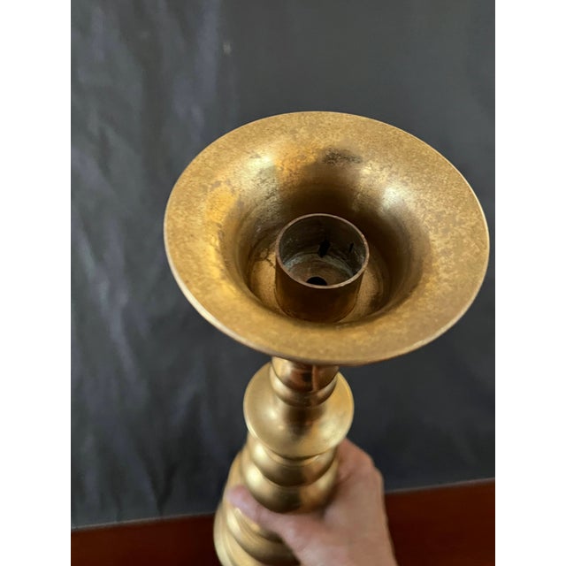 Mid-Century Modern Tall Brass Candle Stick - Church / Altar / Mantle For Sale - Image 3 of 7