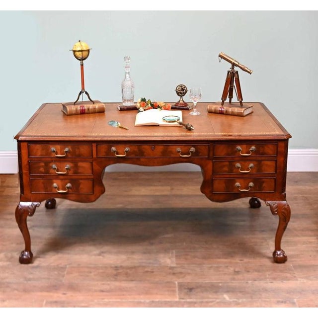 Victorian Mahogany Chippendale Desk with Leather Top, 1890 For Sale - Image 9 of 9