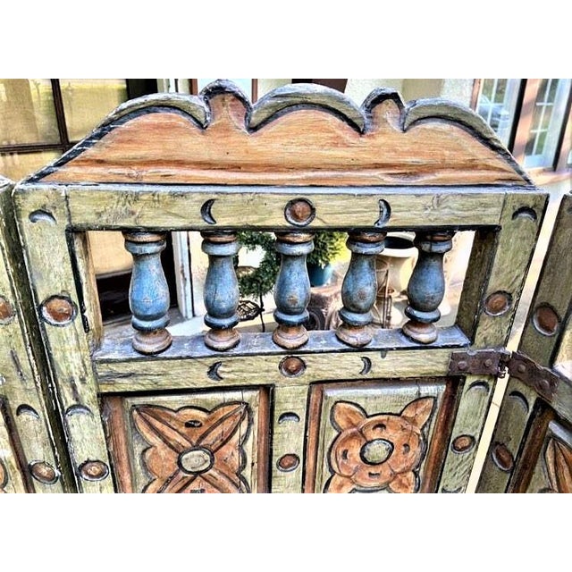 Wood Extraordinary Antique Painted 18th Century Spanish Colonial Room Divider From Mexico For Sale - Image 7 of 8