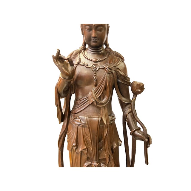 2000 - 2009 Chinese Brown Guan Yin Tara Bodhisattva Avalokitesvara Wood Statue For Sale - Image 5 of 9