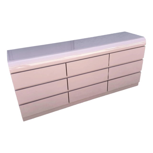 Postmodern Pink Gloss Laminate Waterfall Dresser For Sale