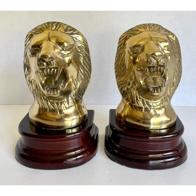Vintage Brass and Rosewood Lion Bookends For Sale - Image 13 of 13