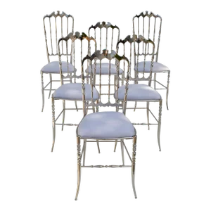 Set 6 Nickel-Plated Over Brass Chiavari Dining Chairs Mid-Century Modern Italy