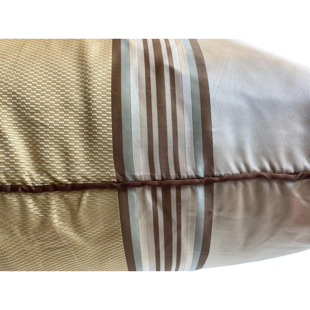 Contemporary Neutral Silk Striped Throw Pillow Cover For Sale - Image 3 of 5