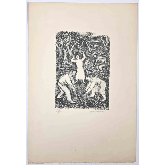 Farmers is original lithograph realized by Maurice Savin in the mid-20th Century. The artwork is in good condition. Hand-...