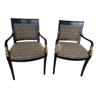 Pair of Elegant Black & Gold Accent Chairs, Vintage – Traditional Style For Sale