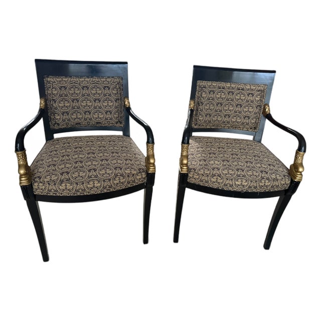 Pair of Elegant Black & Gold Accent Chairs, Vintage – Traditional Style For Sale