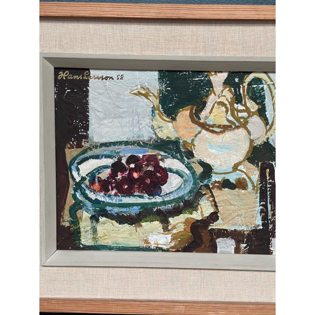 Hans Larsson, Fruits and Teapot, 1952, Oil Painting on Panel, Framed For Sale - Image 4 of 13