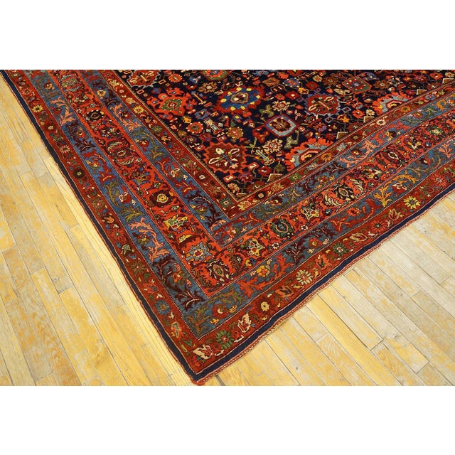 1900s Blue Navy Harshang Tribal Antique W. Persian Bijar Rug 11'8" X 14'2" Handknotted Wool Carpet For Sale - Image 17 of 18