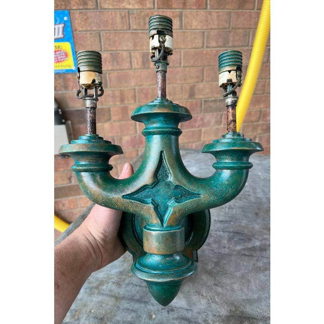 Pair of American Empire Trident Castle Sconces in Patinated Bronze For Sale - Image 13 of 13