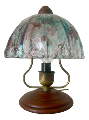 Amethyst and Green Glass Table Lamp with Cherrywood Base, 1980s