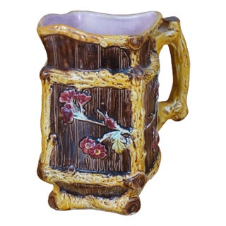 Antique Majolica Thomas Forester Bramble Flower Tree Branch Pitcher Jug For Sale